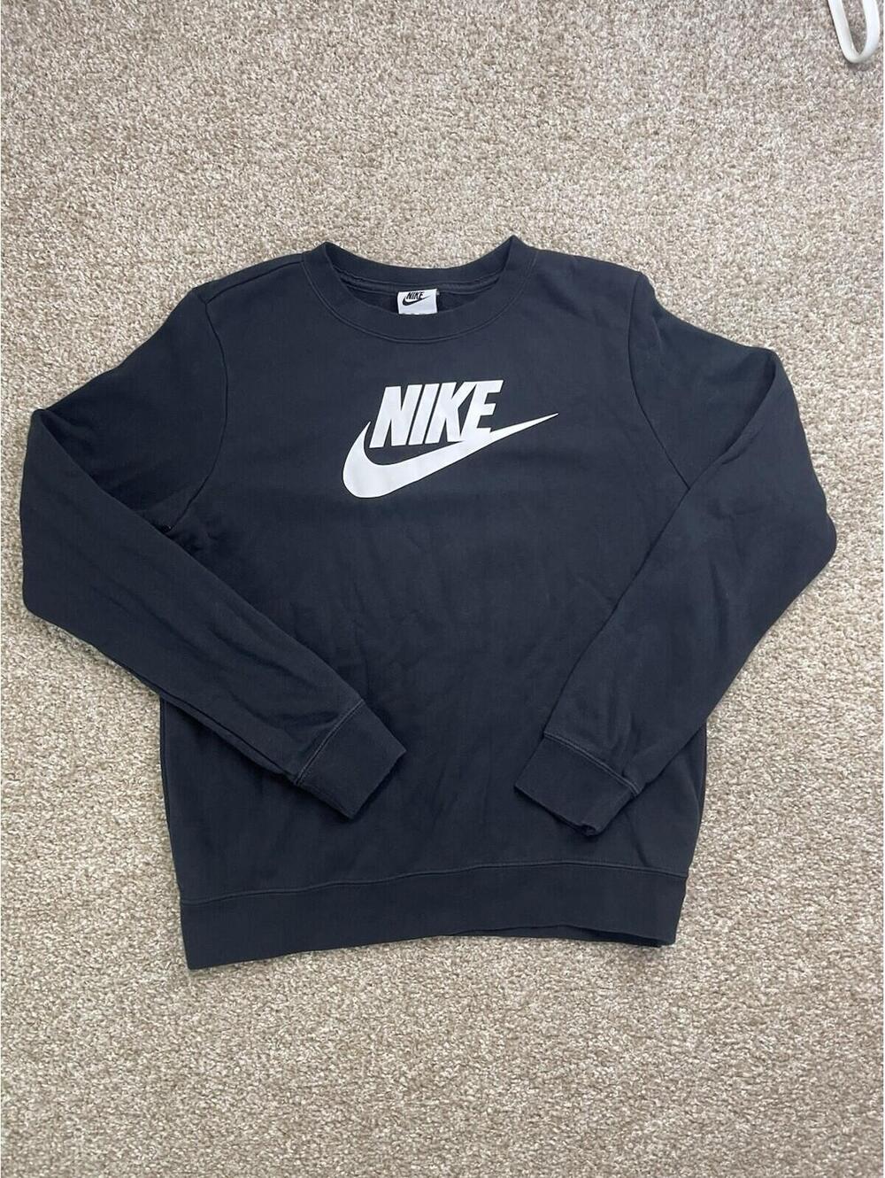 Nike Jumper womens SMALL Black center Logo Long Sleeve Winter sweatshirt Size XS